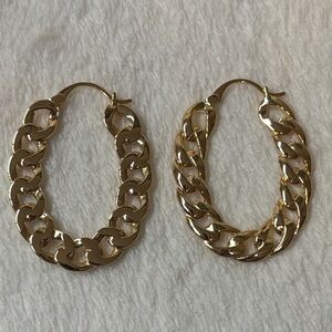 Cuban Link Hoop Earrings 18k Yellow Gold Filled